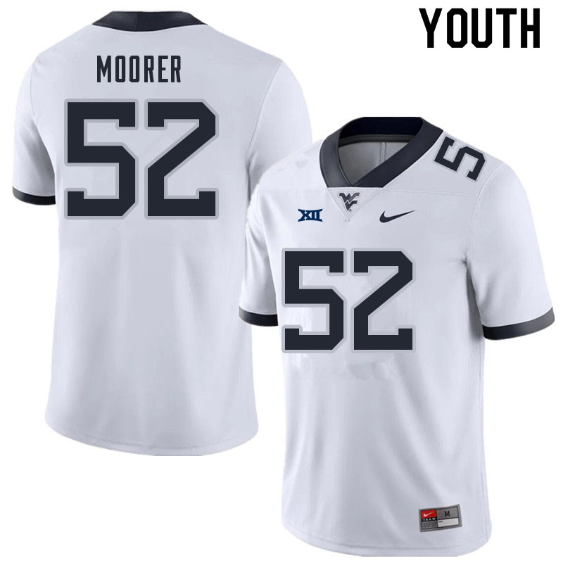 Youth #52 Parker Moorer West Virginia Mountaineers College Football Jerseys Sale-White